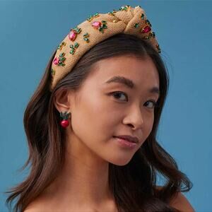NWT Lele Sadoughi Crystal Radish Knotted Jute Gold-Pleated Headband Brown